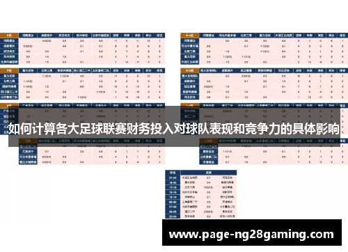 如何计算各大足球联赛财务投入对球队表现和竞争力的具体影响
