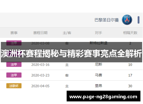 澳洲杯赛程揭秘与精彩赛事亮点全解析